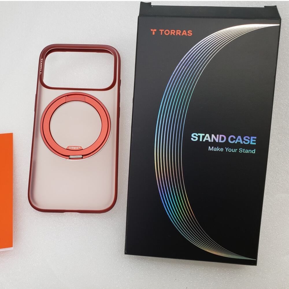 TORRAS Ostand Ring Magnetic Case with Stand for iPhone 17 Pro (Red / Metallic)